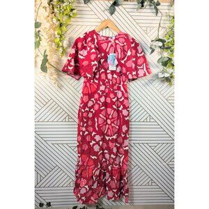 Rhode X Target Women's Zinnia Floral Print Bell Sleeve Midi Dress Red/Pink 2 NEW